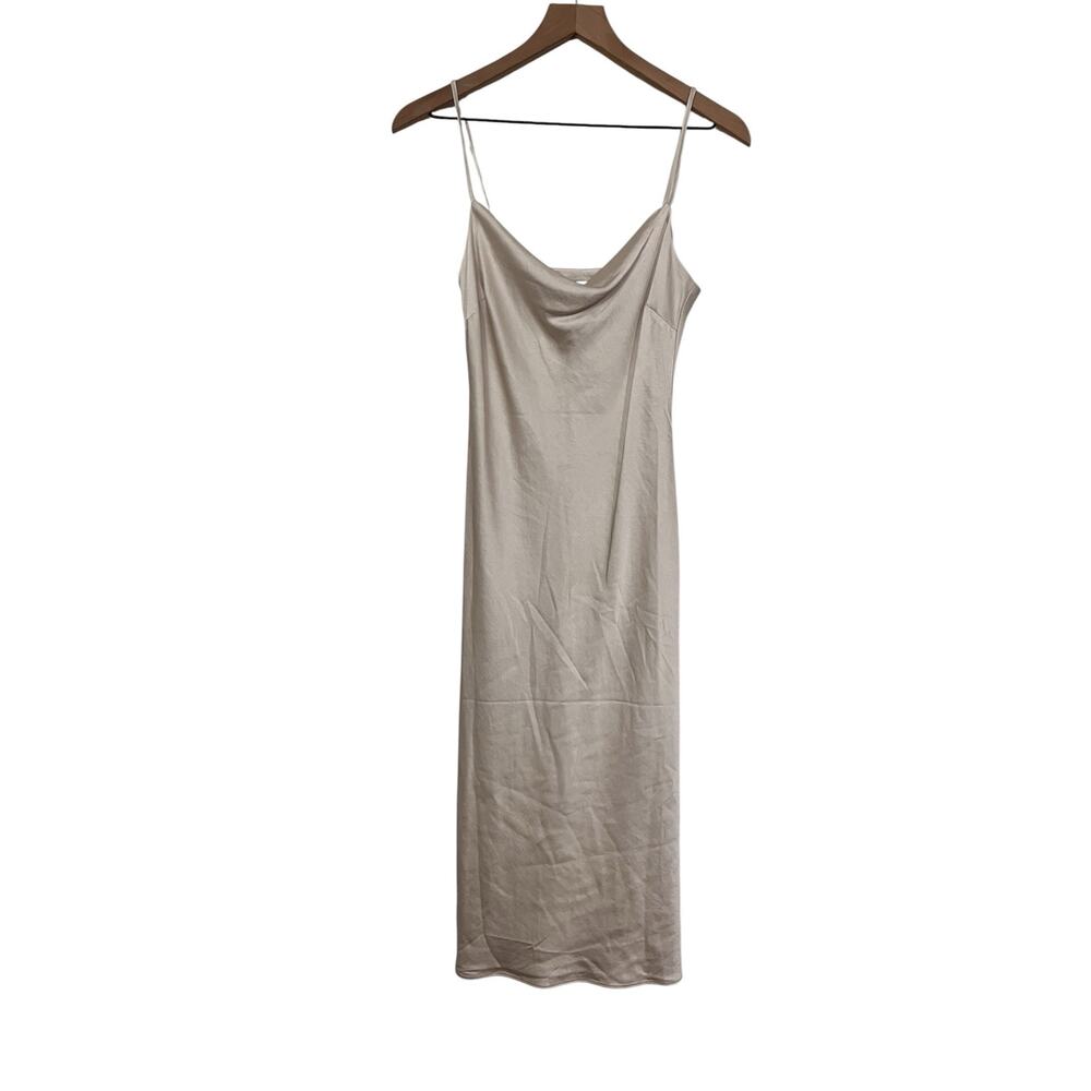 Express Womens Long Shiny Champagne Satin Spaghetti Strap Slip Dress Size Small